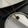 Yu Xi Titanium Steel Black & White Square Pendant Necklace - Minimalist Luxury Clavicle Chain
