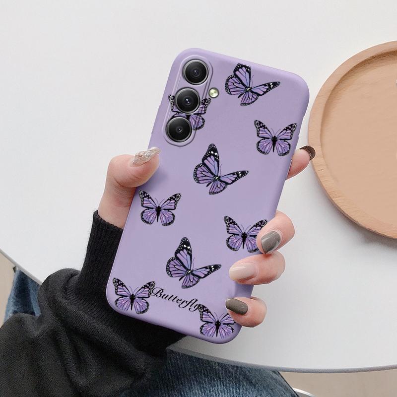 Мягкий силиконовый чехол Butterfly Purple для Xiaomi Redmi Note 13 Pro 13C 14 Samsung A35 A55 M35 Huawei Honor 200 iPhone Camera Защитный противоударный чехол