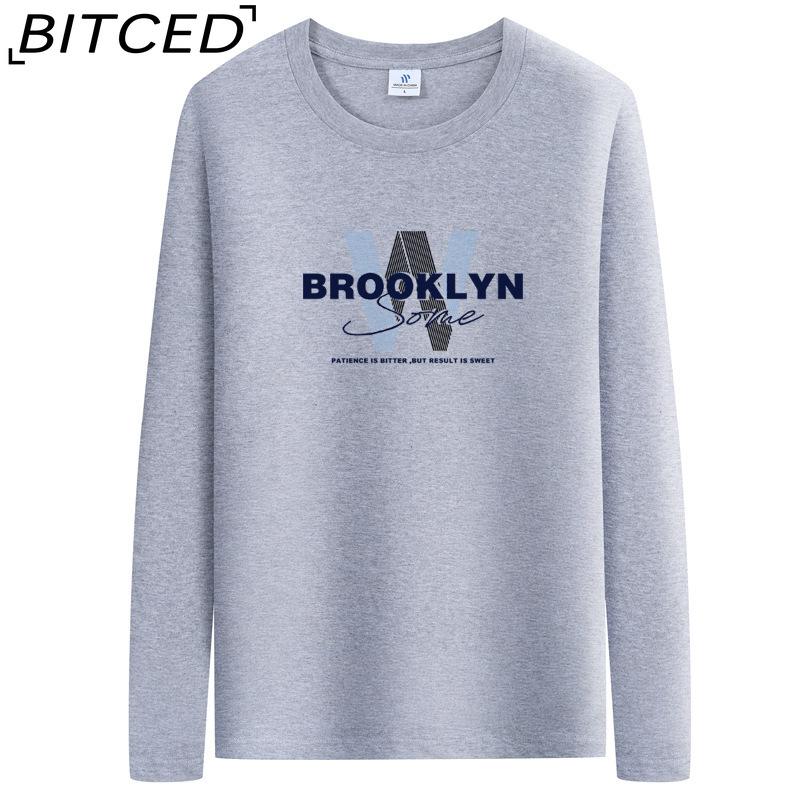 BITCED Мужская футболка с длинными рукавами, облегающая, весна-осень, универсальная рубашка с круглым вырезом