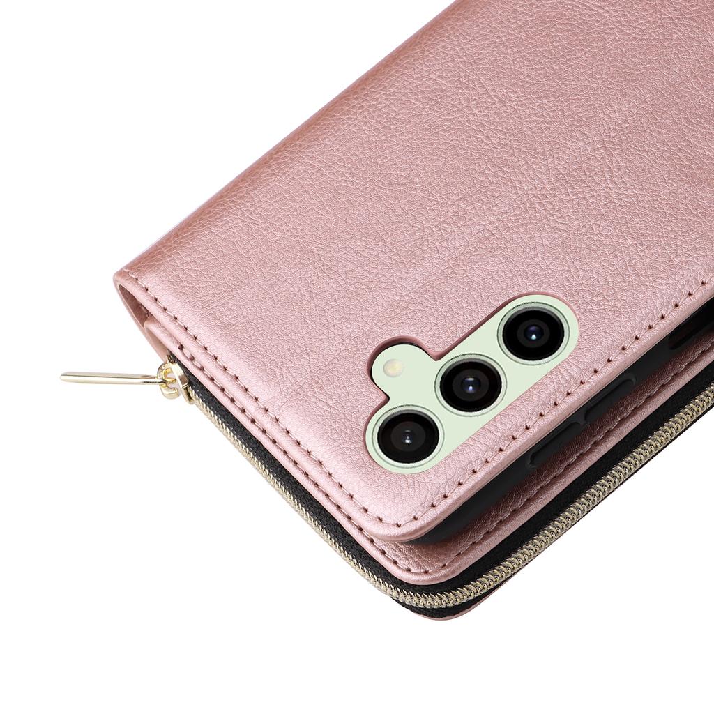 Чехол для Samsung Galaxy S24 FE с карманом на молнии, кожаный чехол для телефона из ПУ с ремешком для руки