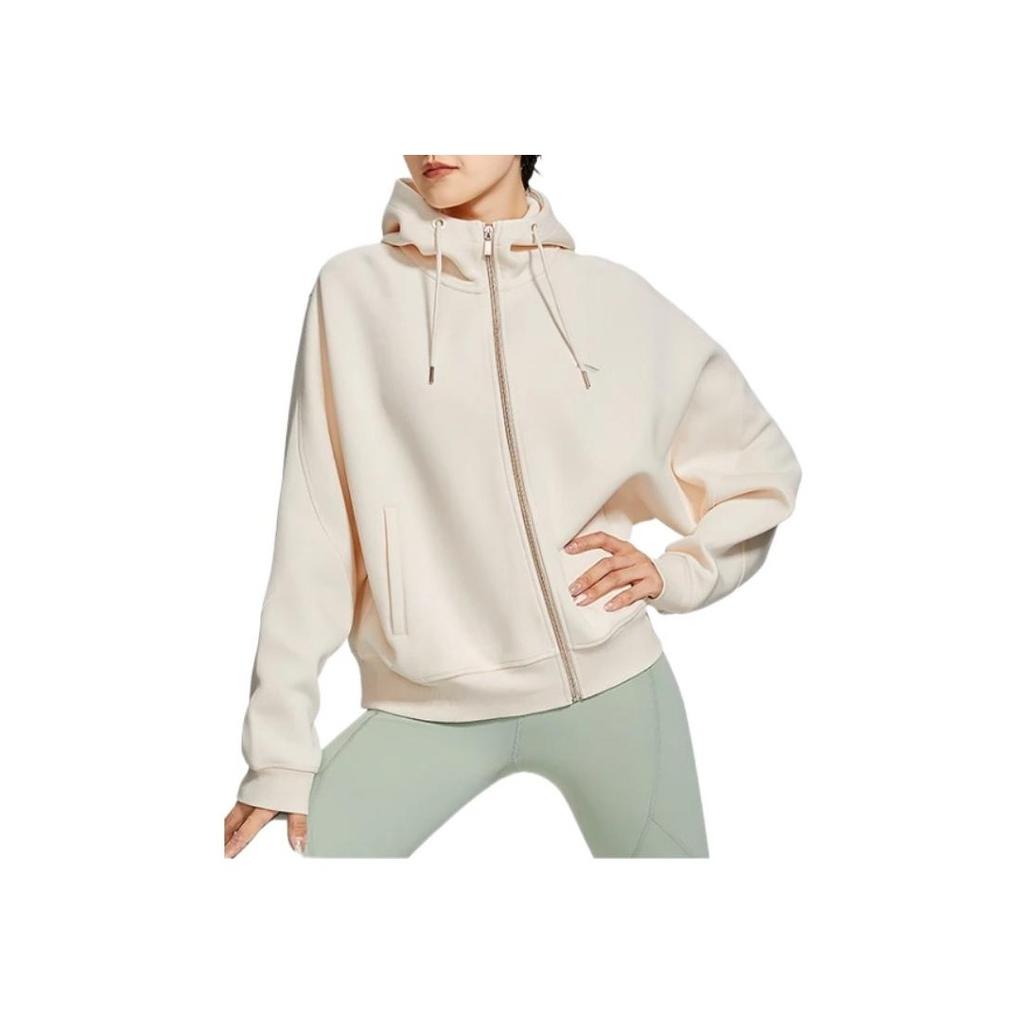 Li Ning Training Series однотонная спортивная толстовка с длинным рукавом и капюшоном женская толстовка ванильно-белая AWDSG86-3