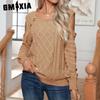 Solid Color Print U-Neck Autumn Winter Button-down Square Neck Off-shoulder Long Sleeve Twisted Twist Knitted Pullover Sweater for Women