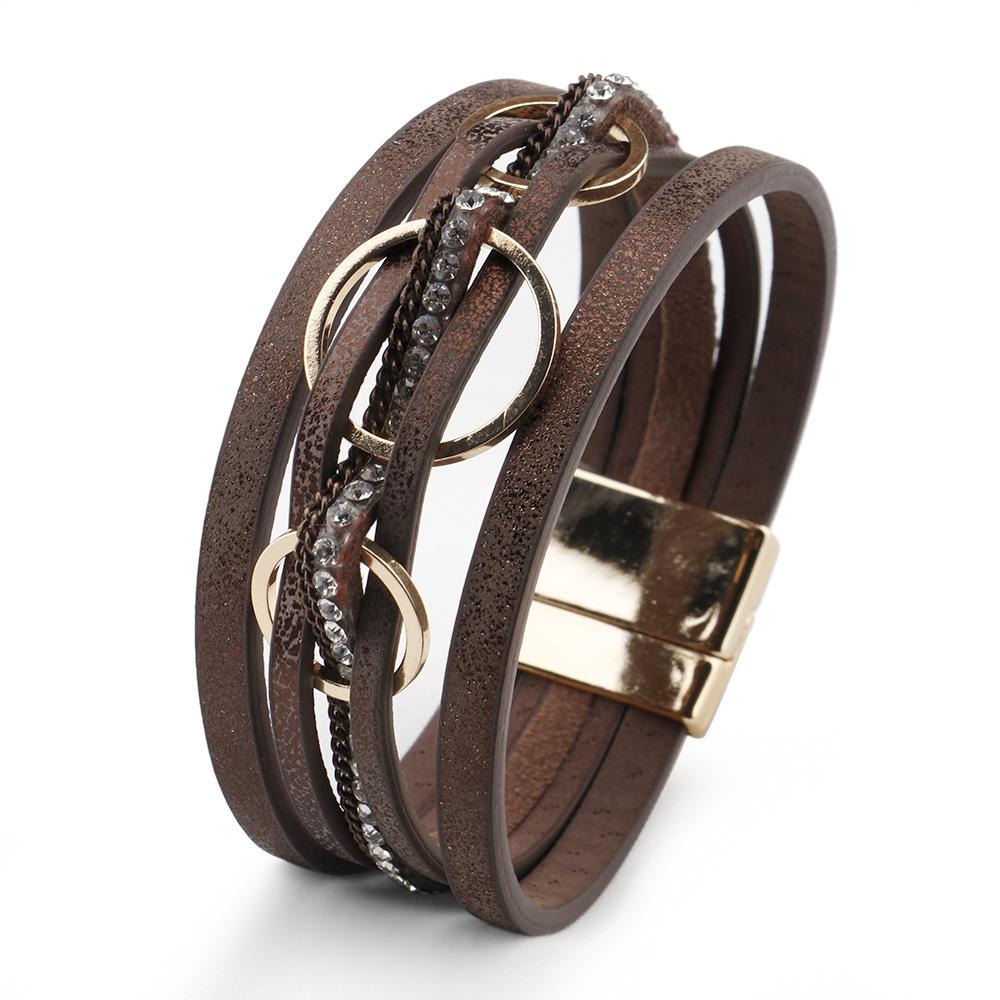 New European and American Wind Magnetic Buckle Women's Bracelet Ring-link Design Creative Multi-layer PU Leather Bracelet