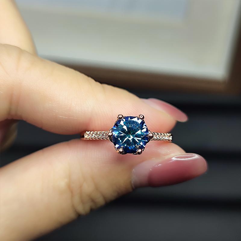 Colorful Lotus Ring Light Luxury Imitation Colorful Rose-Plated Gold Inlaid 2 Carat Live Diamond Ring