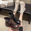 Thick-soled Martin Boots Women's British Style 2025 Autumn New Brown Thick Heel Lace-up Short Boots Super Fire Elastic Thin Boots