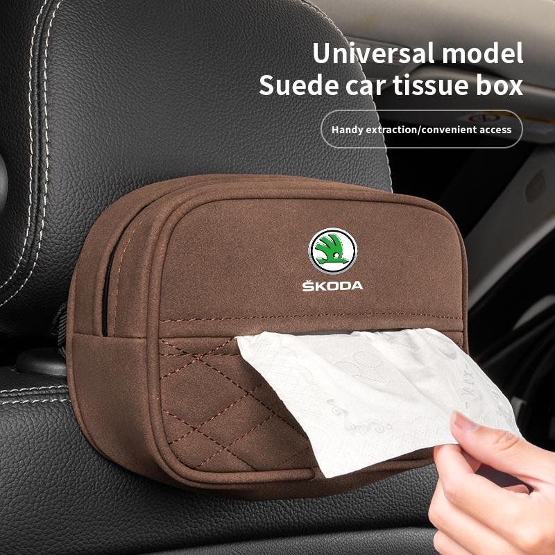 JNK3 Car Suede Tissue Box Organizer Accessories For Skoda Kylaq Elroq Kodiaq Octavia Enyaq Kamiq Scala Rapid Superb Karoq Fabia Yeti