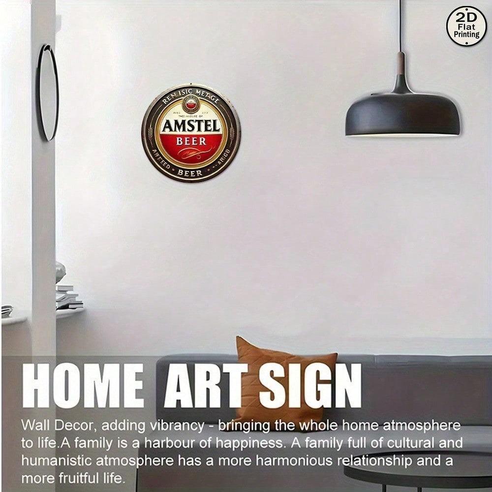 1 шт. Винтажная металлическая жестяная табличка Amstel Beer, 8x8 дюймов, круглая, ретро, настенное искусство, декор для бара, дома, паба