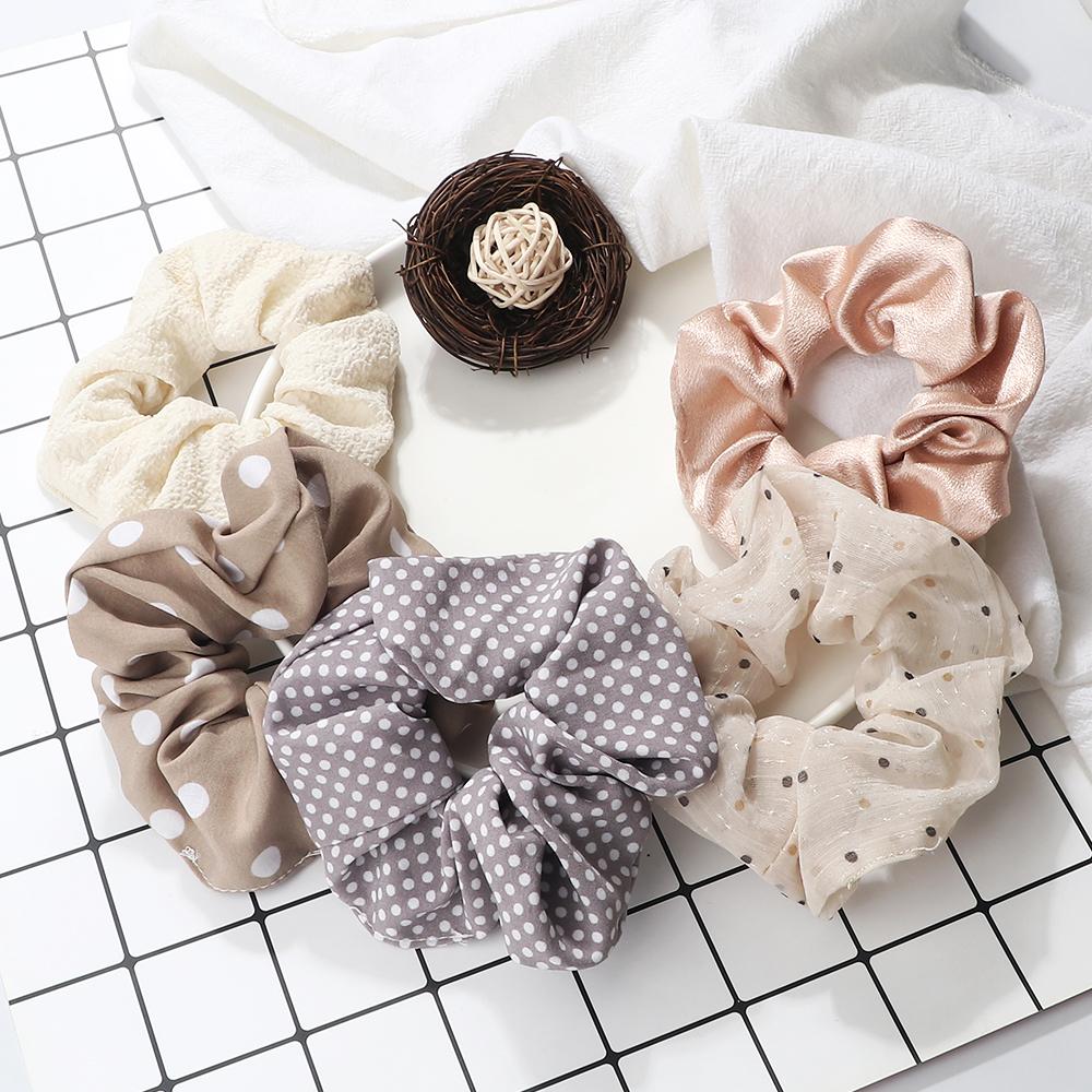 5PCS Mixed Colors Fashion Hair Bands Korean Elastic Satin Silk Dots Hair Tie for Women Girls Ponytail Holder Scrunchie