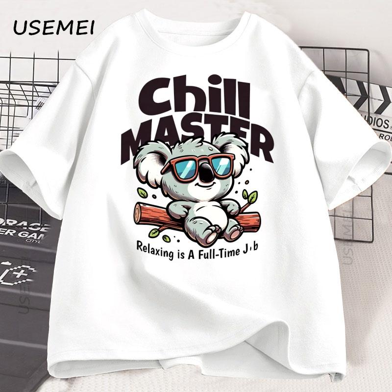 Chill Master Koala T Shirt Funny Koala Graphic Tee Animal Lover Gift Unisex Women Summer Casual Cotton Loose Tshirt Male Clothing