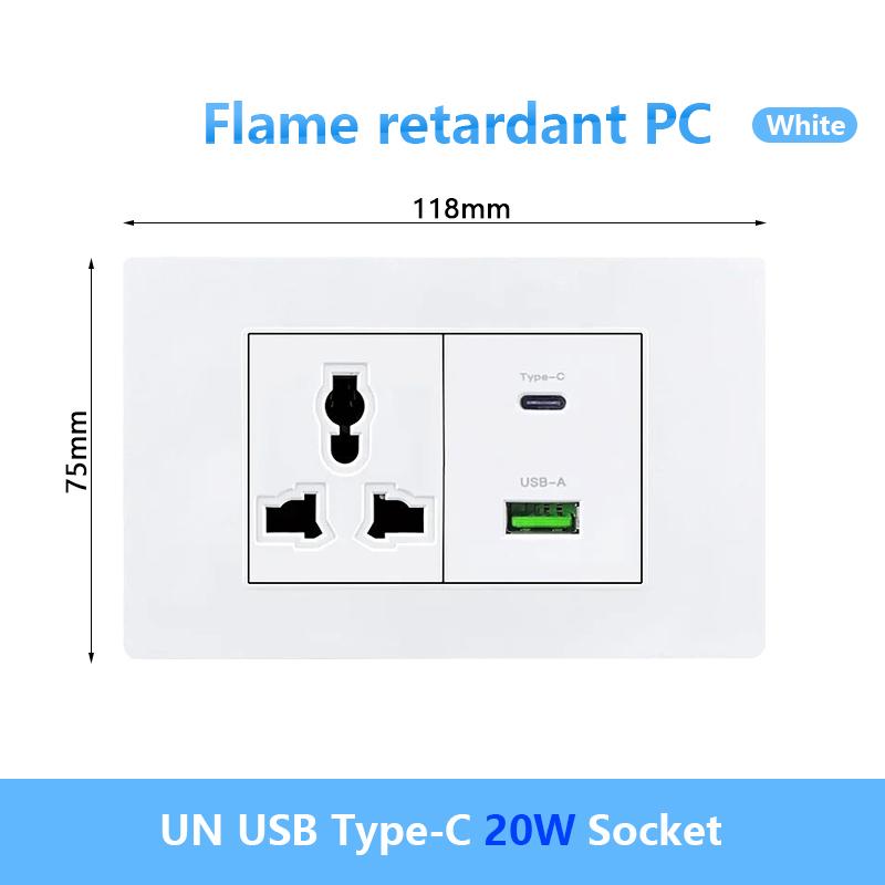 Вилка питания EU Korea с настенной розеткой USB 16A, электрическая панель выключателя света на 2 направления, универсальная розетка USB Type-C 20 Вт для быстрой зарядки 220 В