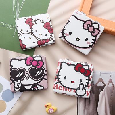 Серия Sanrio Hello Kitty Каваи Мультяшный Аниме Рамка Искусственная Кожа Девичье Сердце Мини Складное Мини Двустороннее Зеркало Подарок на Праздник