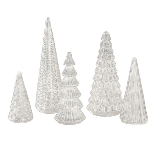 5 шт. Светящиеся стеклянные елочные украшения, светящиеся стеклянные фигурки елок со светодиодной подсветкой для рождественского домашнего настольного декора для вечеринок