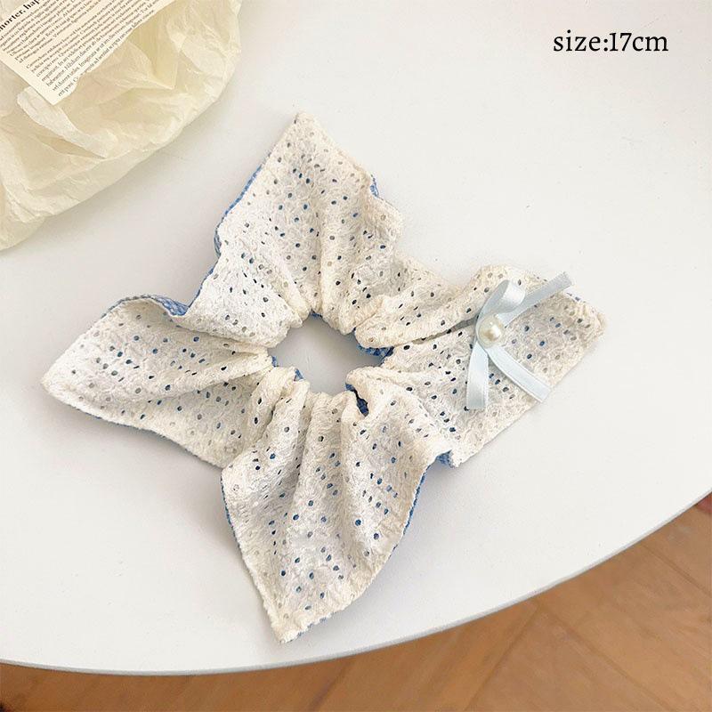 1pc Ballet-style Blue Checkered Bow Hair Tie, Square Scarf Hair Flower, Fresh Forest-style Hair Rope, New Lace Hair Accessories