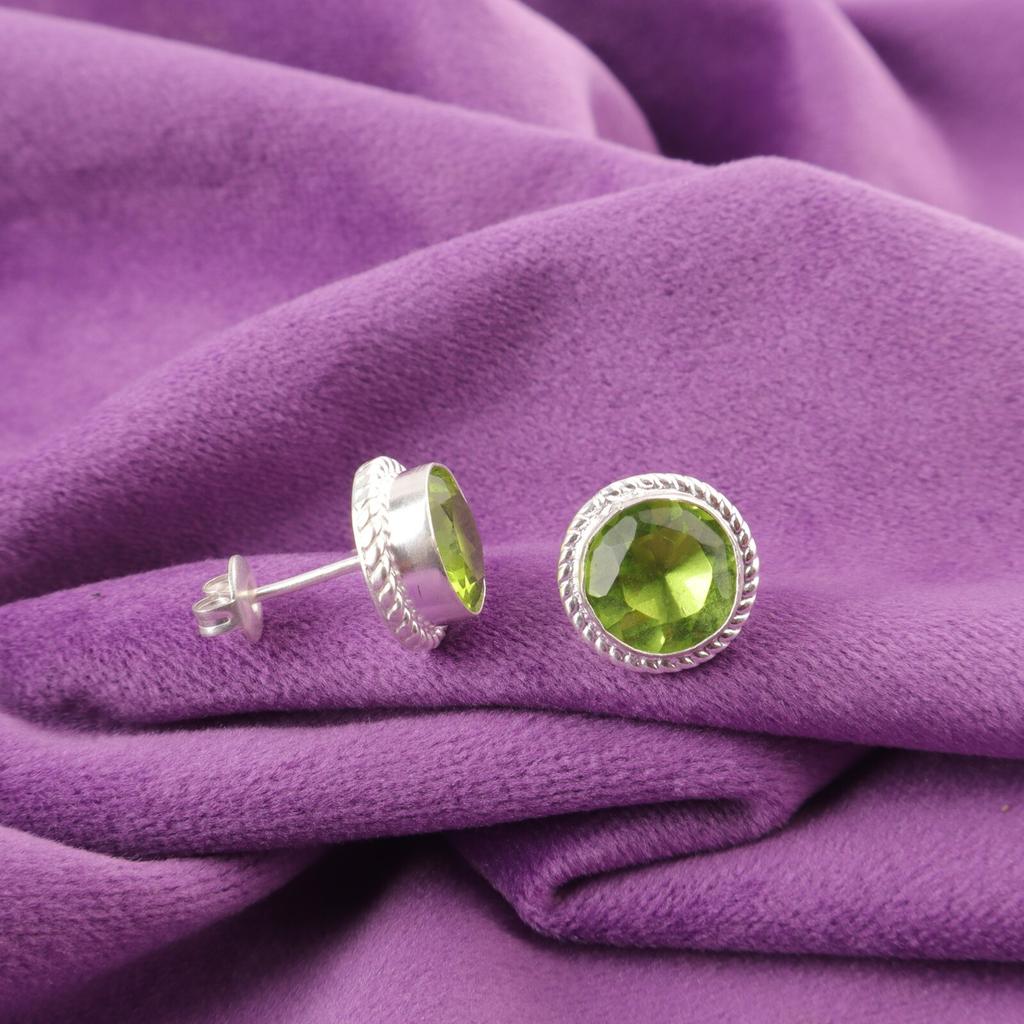 Круглый Перидот Драгоценный камень 925 Стерлинговое серебро Пусеты Свадебный подарок EE-147-18
