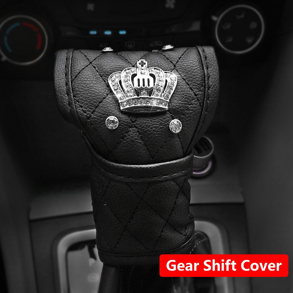 Модный кожаный чехол с хрустальной короной для автомобиля, чехол для авто, чехол для ручного тормоза, ручка переключения передач, чехол для стайлинга, аксессуары для салона автомобиля