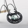 Punk Gothic Witch Black Moon Necklace Triple Moon Goddess Blue Stone Pendant Necklace for Women Men Halloween Jewelry Gift