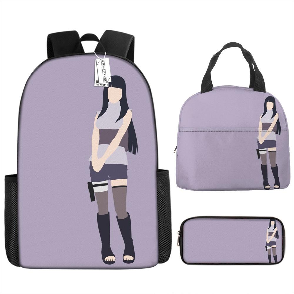 Наруто Шиппуден Начальная и средняя школа Школьный рюкзак Большой вместимости Кампусный рюкзак Сумка для ланча Пенал Набор из трех предметов