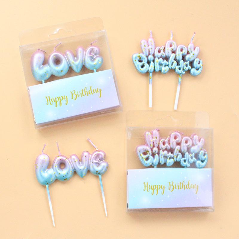 New Galaxy Starry Sky Gradient Pink and Blue Letter Personalized Candle Valentine's Day Party Atmosphere Love Candle