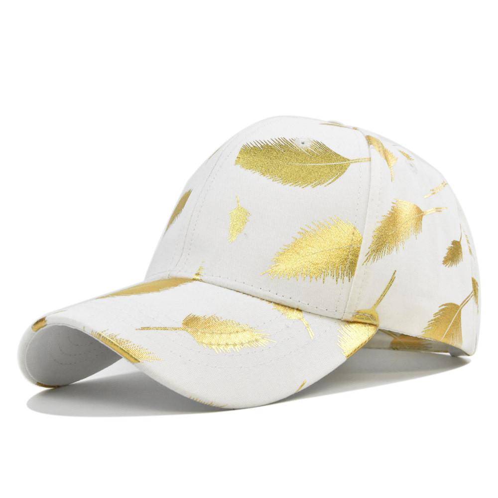 New Gold Leaf Print Baseball Cap Korean Style Gold Foil Baseball Cap Student Duck Tongue Cap Round Top Sun Hat Wholesale