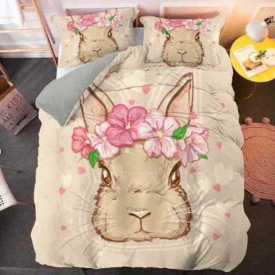Мультяшный Король и Королева Кролики Пододеяльник Домашнее Животное Животное Морковка Комплект Постельного Белья Для Детей Пасхальная Тема Синий 2/3 шт. Полиэстер Чехол на Одеяло