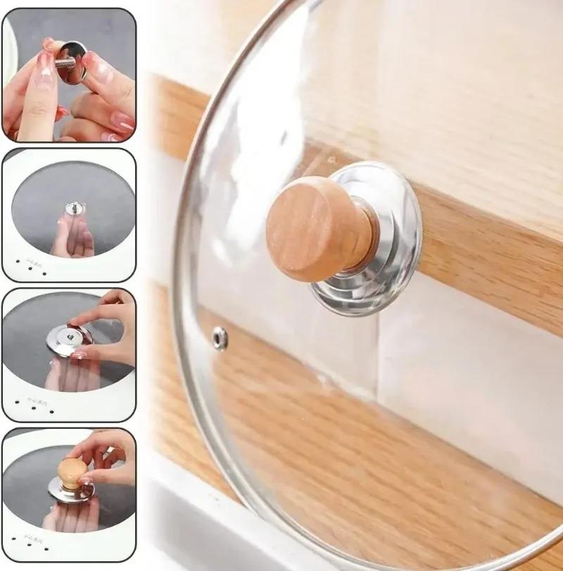 Universal Pot Lib Knobs Caps Wooden Heat-Resistant Cooking Pan Lid Covers Replacement Lifting Handle Kitchen Cookware Handgrip