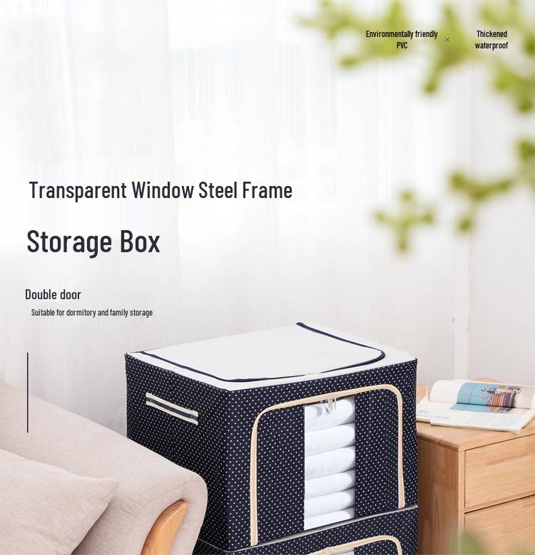 Водонепроницаемый ящик для хранения из ткани Оксфорд со стальным каркасом и прозрачным складным дизайном для гардероба, автомобиля или хранения одеял.