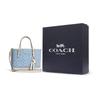 Coach Серия Mollie Классическая холщовая и кожаная сумка-тоут Сумка для покупок Ручная сумка через плечо 25 Женская сумка-тоут Синий Белый CA142-IMUDY