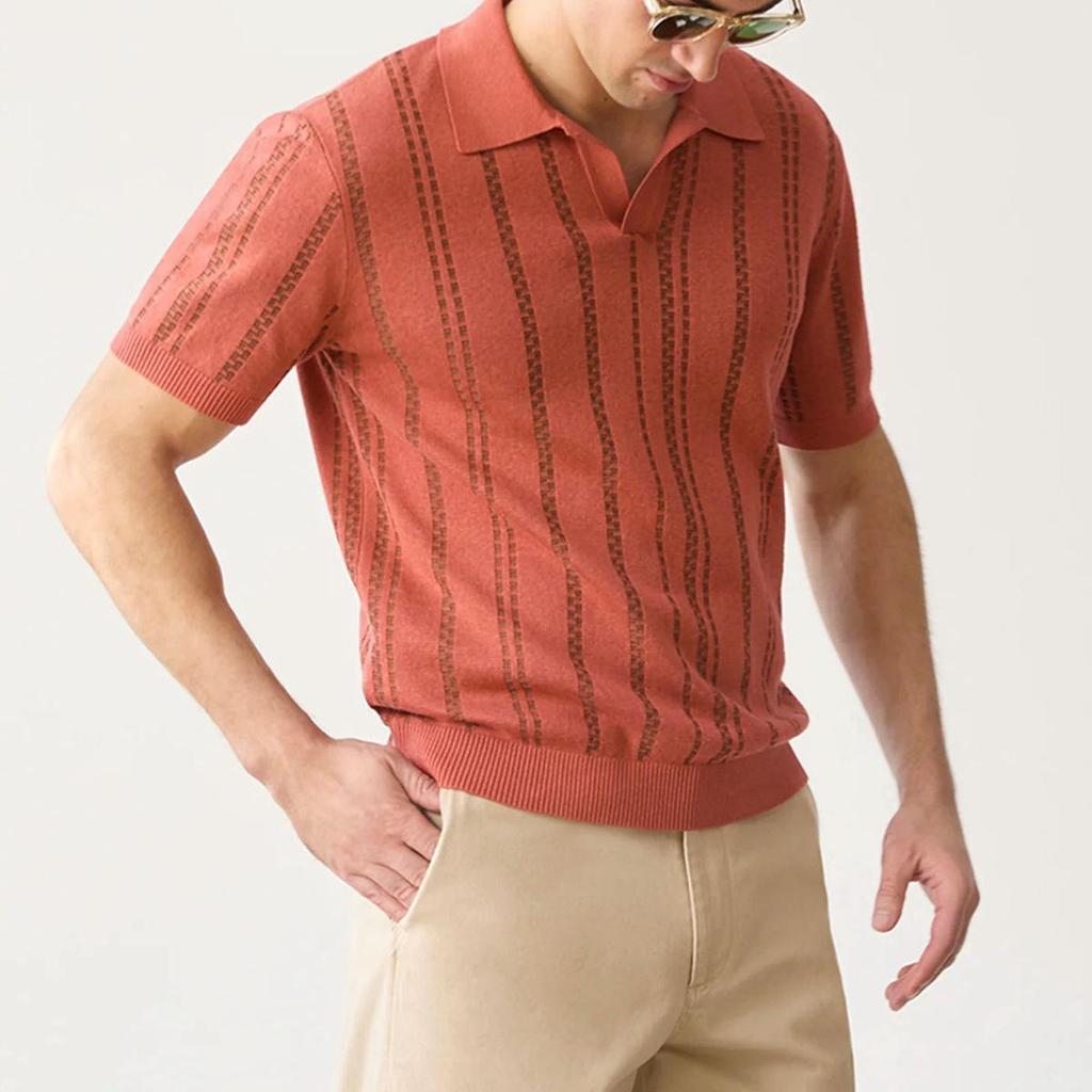 Европейская и американская мужская мода Повседневная жаккардовая футболка-поло с V-образным вырезом и коротким рукавом BK0052