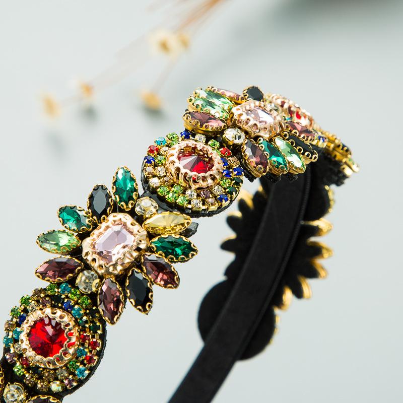 Женский ободок для волос, индивидуальный преувеличенный тканевый ободок для волос, повязка на голову со стеклянным кристаллом и цветком, головной убор с тонкими краями