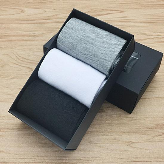 3 Pairs Men's Autumn & Winter Mid-Tube Solid Cotton Socks, Business Casual Style