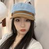 Denim Flat Top Newsboy Hat Women's Suede Color Block Retro Octagonal Hat Versatile Beret Painter Hat