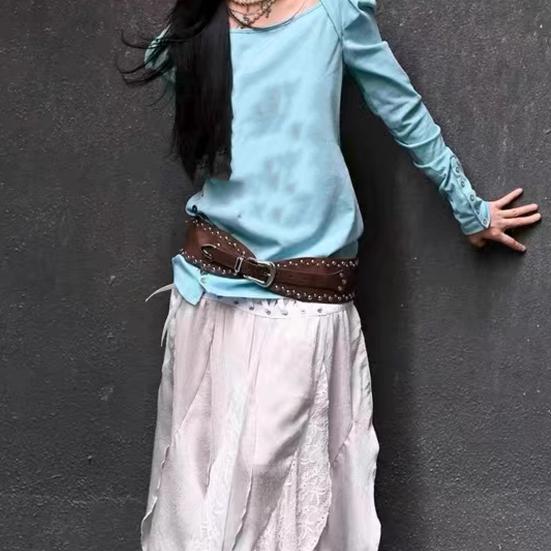 Punk Style Belt Rivet Decor Wide Imitation Leather Waistband Dress Shirt Versatile Waist Belt Fashion Accessory