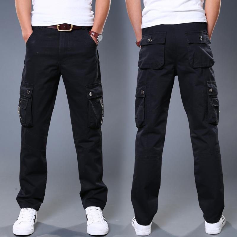 Высококачественные повседневные брюки для мужчин, свободные брюки-карго с несколькими карманами, модные черные брюки для работы