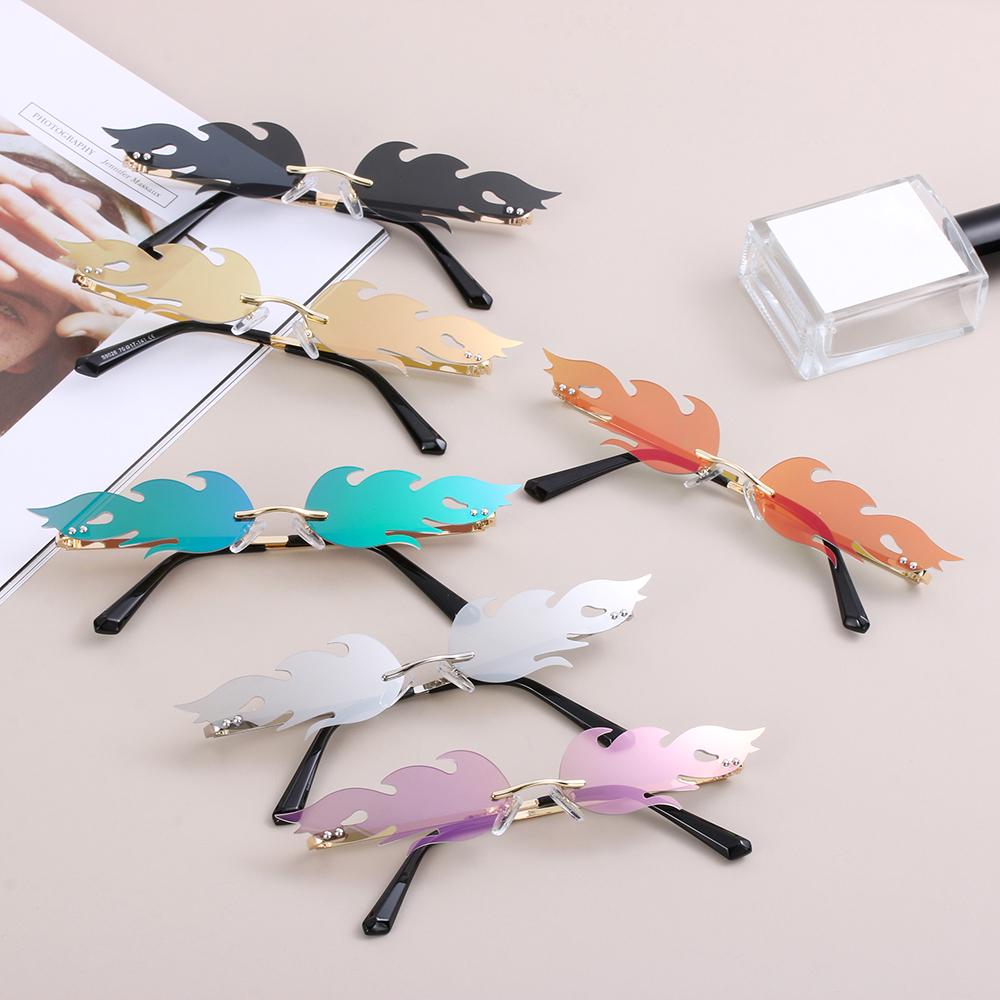Streetwear Trending Eyewear Fire Flame Rimless Wave Sun Glasses Fashion Sunglasses
