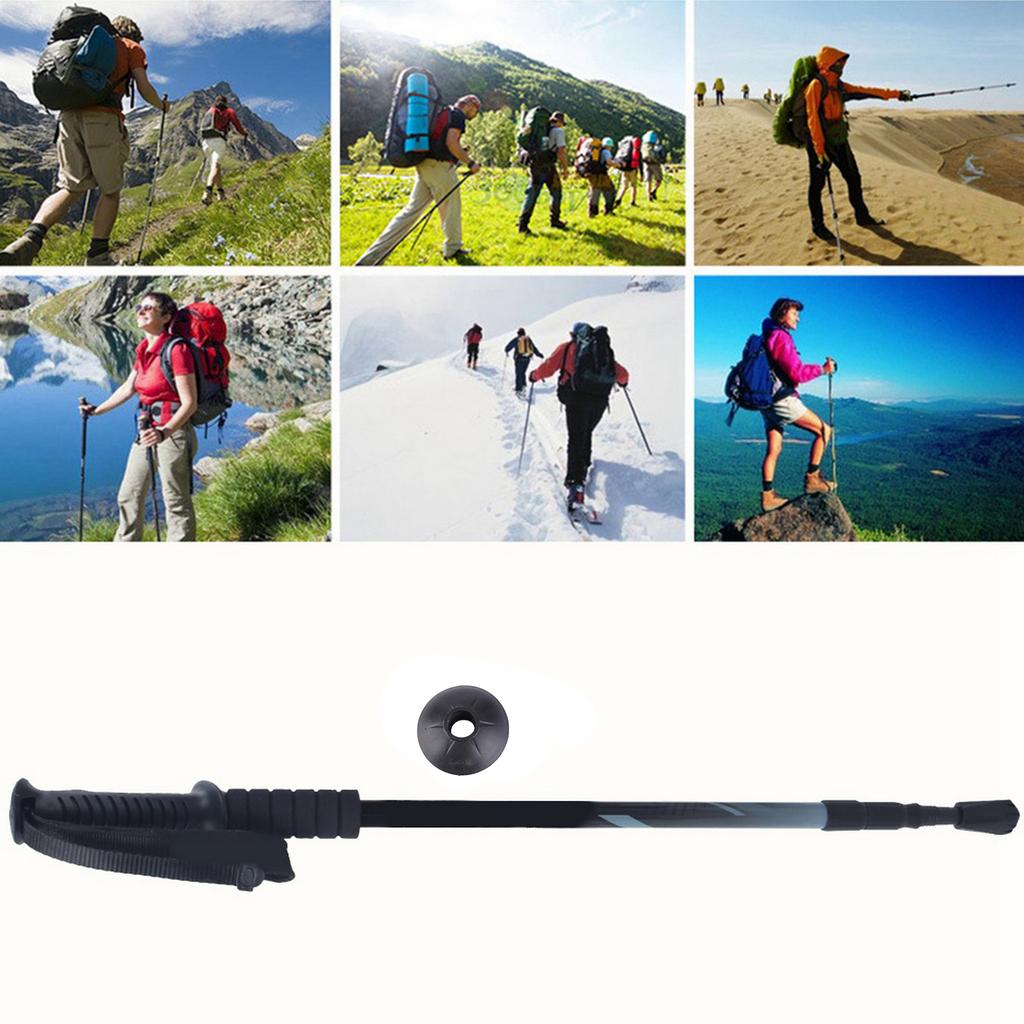 Three Sections Aluminium Alloy Damping Alpenstock Straight Handle Internal Lock Telescopic Trekking