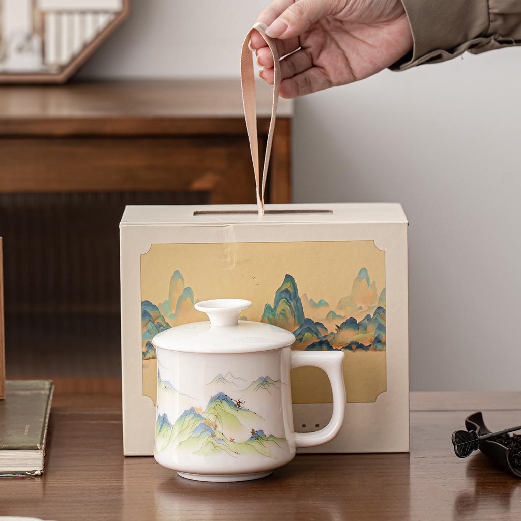 Ceramic tea cup Office personal tea cup mug with lid Water cup Corporate event souvenir