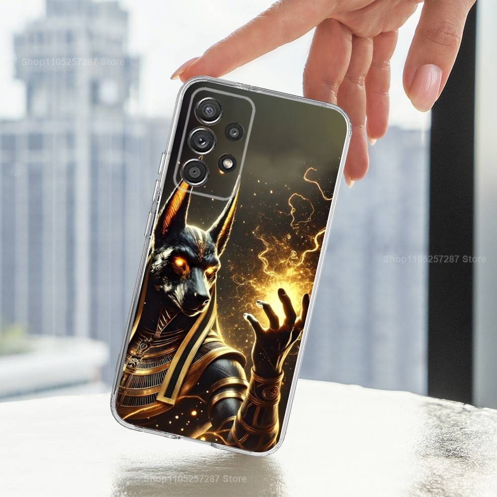 Anubis God Egyptian Phone Case For Samsung Ultra,FE,A30,71,51,S9,10,20,Lite, S22,23,21,PIus,Transparent, Silicone