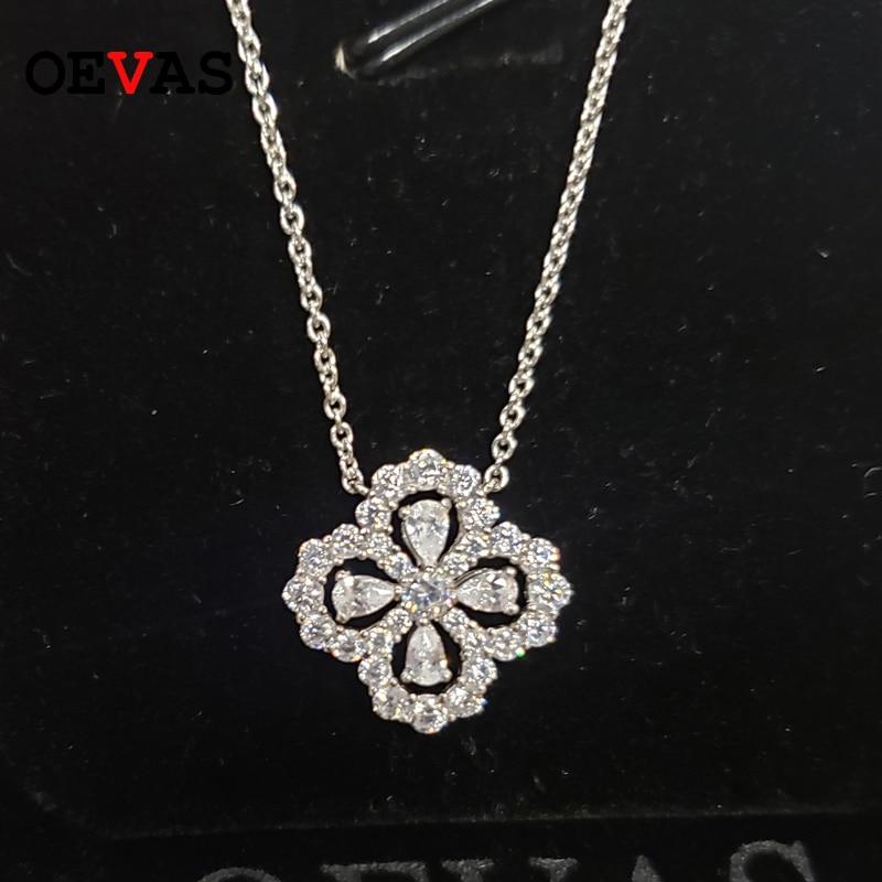 Romantic 925 Sterling Silver Four-leaf Clover Sparking Zircon Pendant Necklace For Women Party Fine Jewelry Fashion Gifts