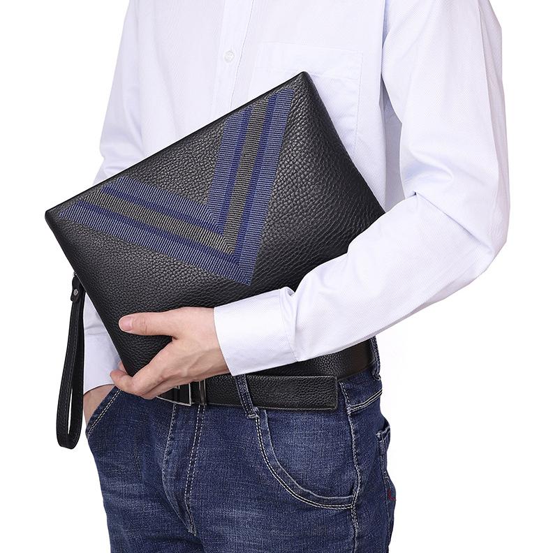 Men's Handbag Genuine Leather Hold Bag Casual Hold Bag Grab Bag Plaid Envelope Bag