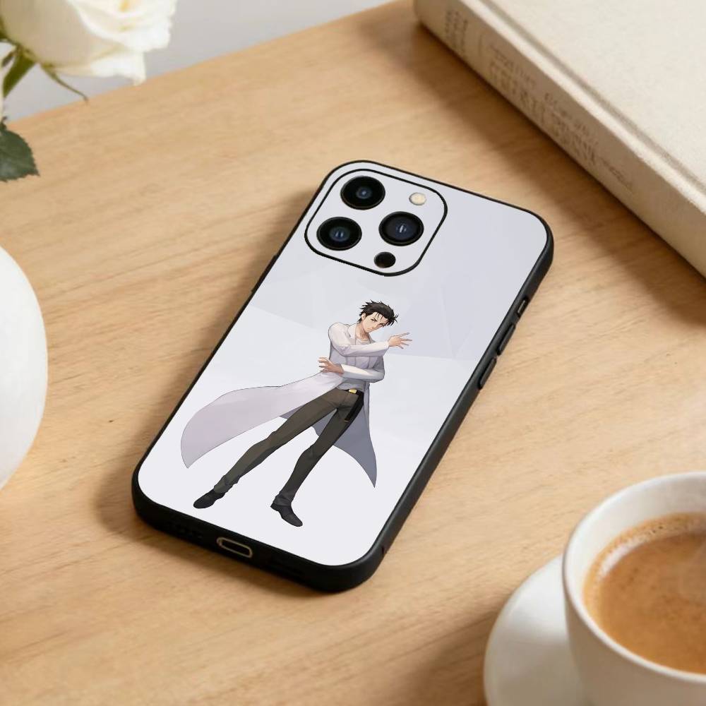 Чехол для телефона T-Rintaro Okabe STEINS DATE Для iPhone 17, 16, 15, 14, 13, 12 Plus, Max Мягкий Силиконовый Черный Чехол