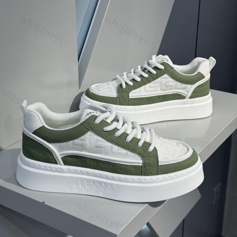 Модная мужская белая повседневная обувь 2025 Осень Новая дышащая удобная обувь на плоской подошве Модная обувь на шнуровке для улицы с увеличением высоты Вулканизированная обувь