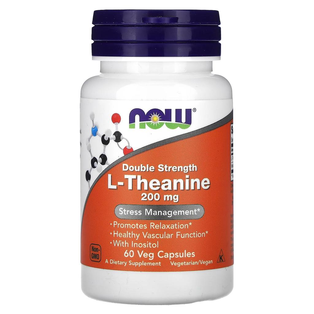 Now Foods L-Theanine, Double Strength, 200 Mg, 60 Veggie Capsules