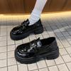 Платформенные черные туфли женские 2024 новые осенне-зимние увеличивающие рост ретро британский стиль jk маленькие кожаные туфли с юбкой одинарные туфли