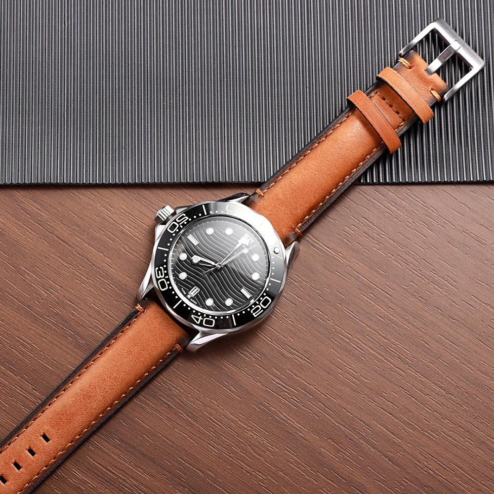 20 мм 22 мм 24 мм для Samsung Galaxy Watch 8/7/6/5/4 для Fossil Винтажный Коровья Кожа Ремешок для Часов Телячья Кожа Коричневый Быстросъемные Браслеты