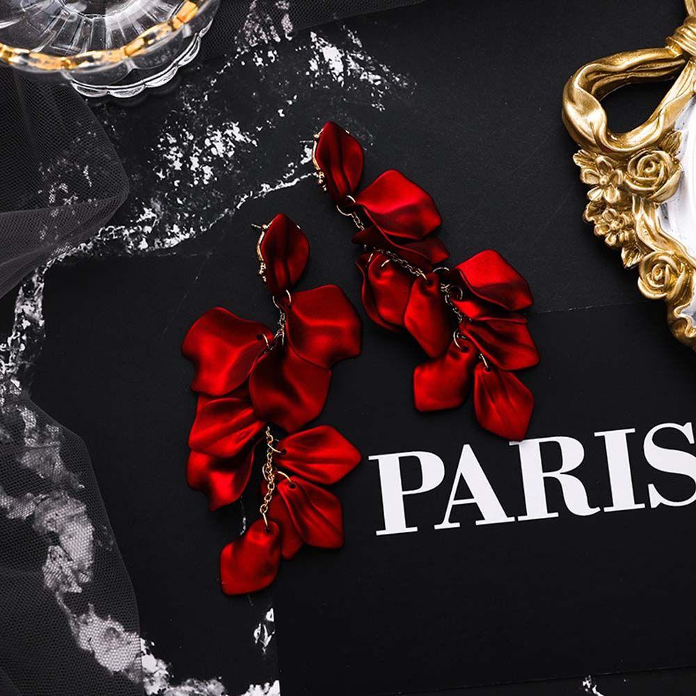 Female Drop Flower Metal Acrylic Resin Red Rose Jewelry Accessories Dangle Earrings Stud Earring