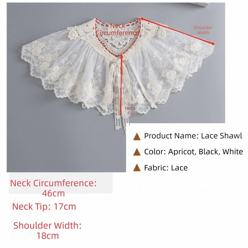 Elegant Embroidery False Collar Floral Lace Bowknot Lace-Up Scarf Detachable Chiffon Pleated Collar Women