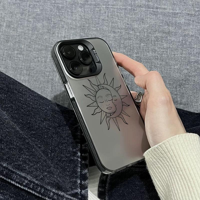 Новый painted чехол "Солнце и Луна" для iPhone 17 16 15 14 13 12 11 Pro/ Max/Plus Защита от падений и ударов Задняя крышка