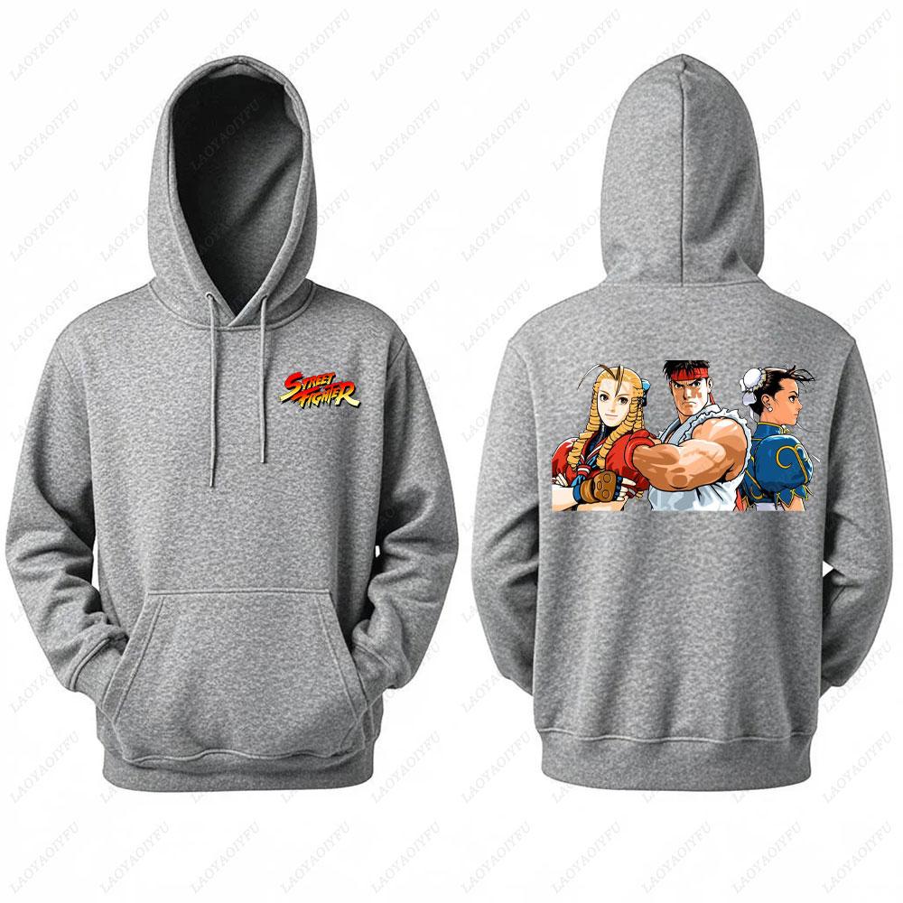 Мужская толстовка Street Fighter с принтом из аниме-игры, повседневная толстовка с длинным рукавом, двусторонняя уличная одежда для осени, одежда для мужчин