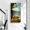 Abstract Forest Flower Canvas Painting Wall Art Deer Golden Road Posters and Prints for Porch Decoration Living Room Home Decor