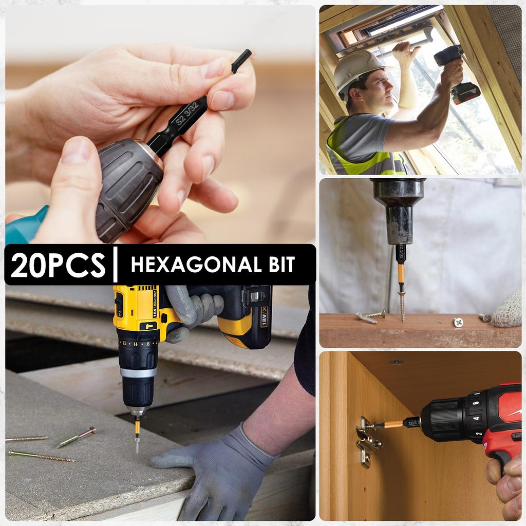 20 шт. ударный шестигранный ключ-шестигранник сверло магнитная отвертка 1/4 дюйма шестигранные хвостовики SAE и метрические сверла инструменты для ремонта